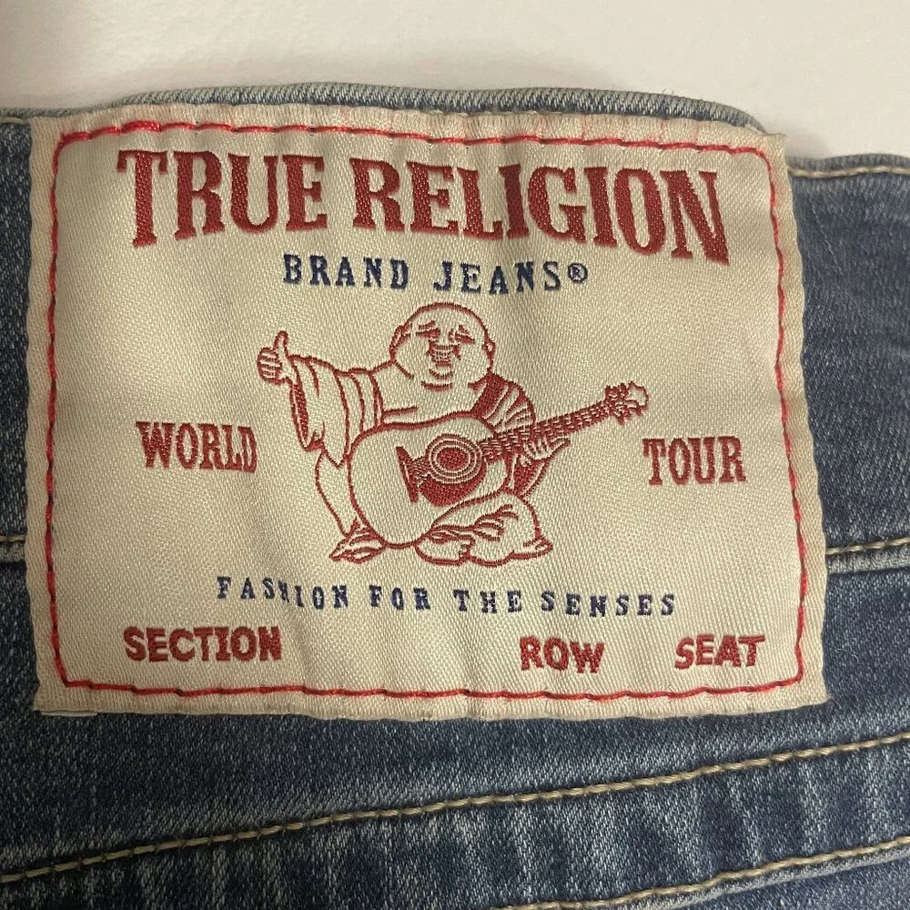 True Religion Jeans Mens 40 x 33 Blue Geno Relaxed Slim SN Flap Stretch 44223